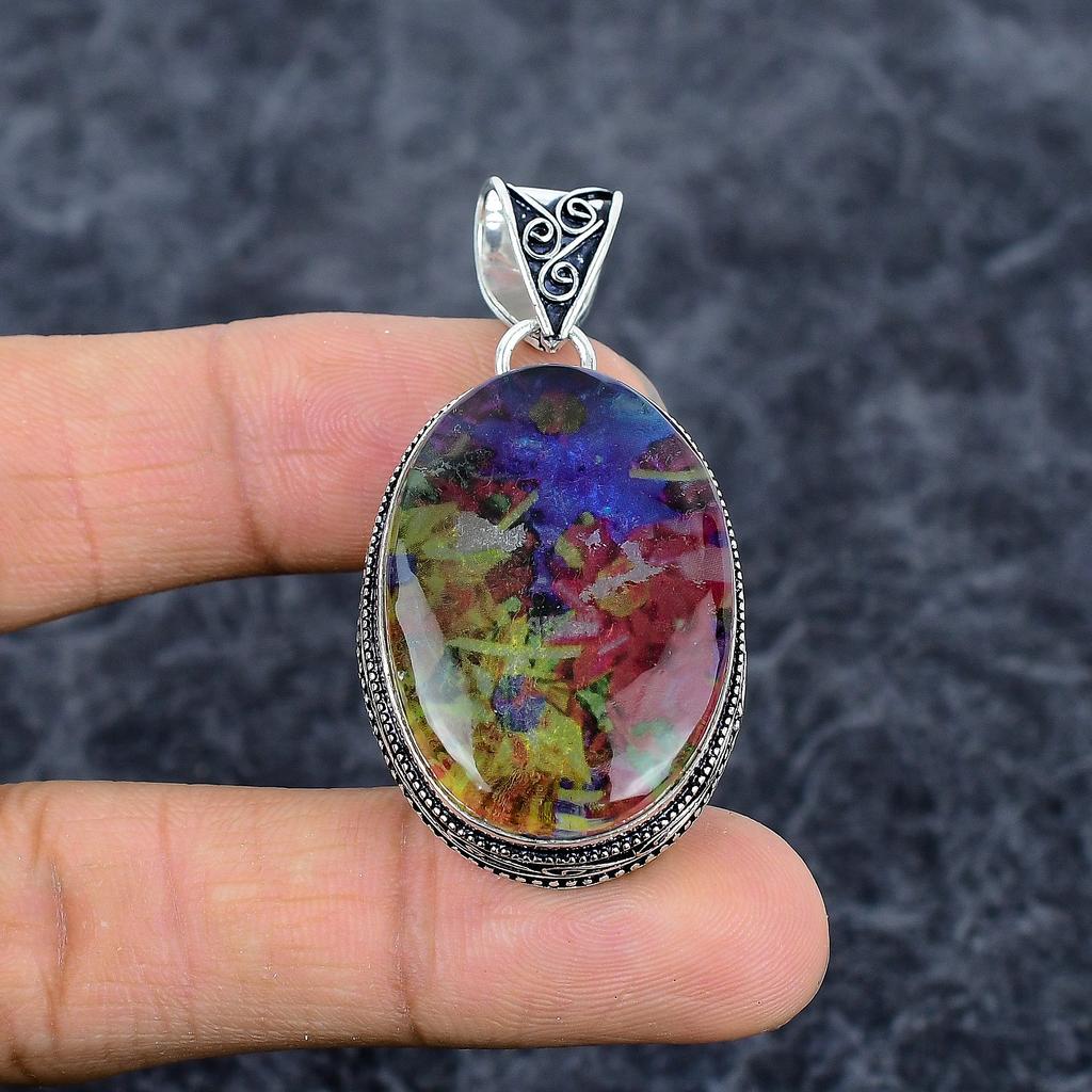 Ammolite Gemstone Handmade 925 Sterling Silver Jewelry Pendant 2.09" M-3279