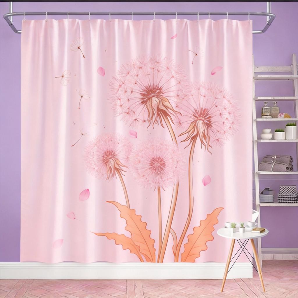 Dandelion Shower Curtain 180x180cm – Minimalist Sepia Botanical Print, with 12 Hooks Bath decorative shower curtain