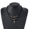 Butterfly-shaped Wooden Beaded Double-layer Necklace, Women's Retro-style Woven Rope Collarbone Chain