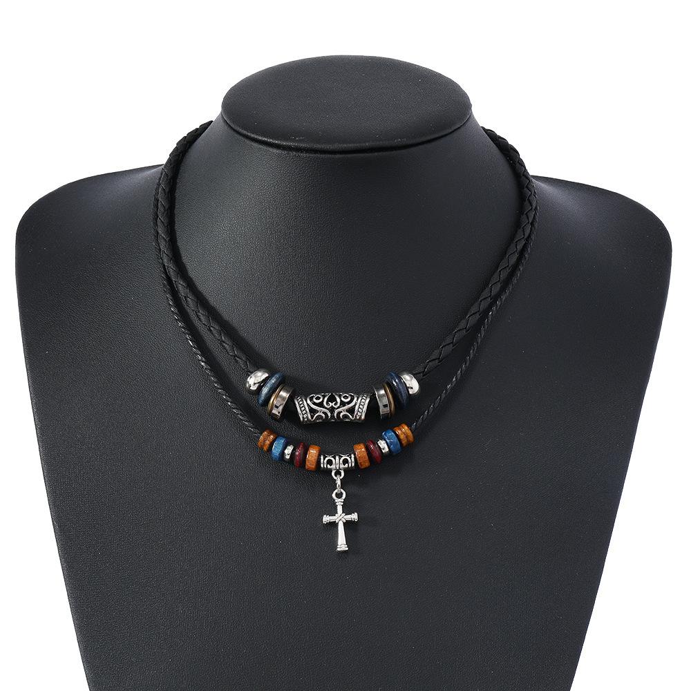 Butterfly-shaped Wooden Beaded Double-layer Necklace, Women's Retro-style Woven Rope Collarbone Chain