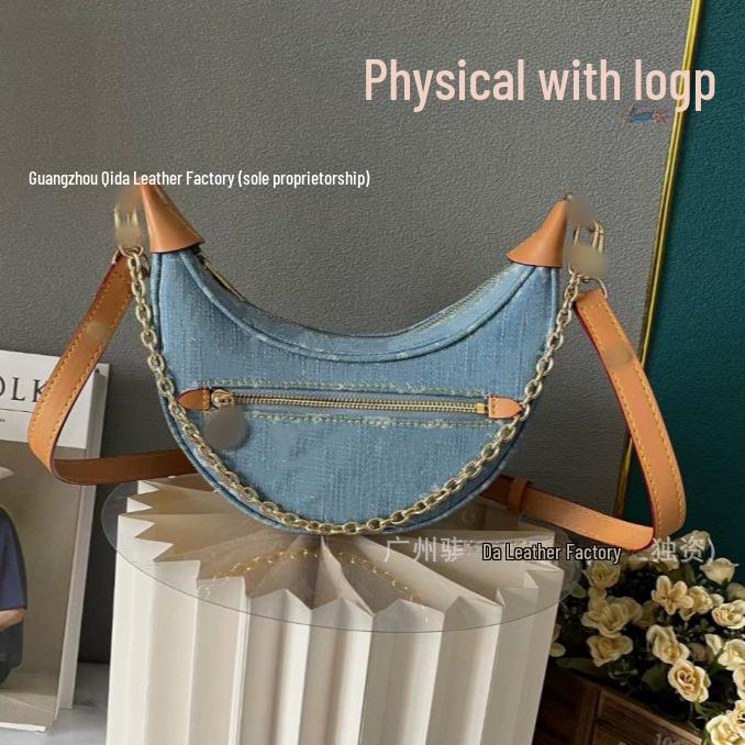 Classic Floral Genuine Leather Crossbody Chain Pea Bag with Logo for Women