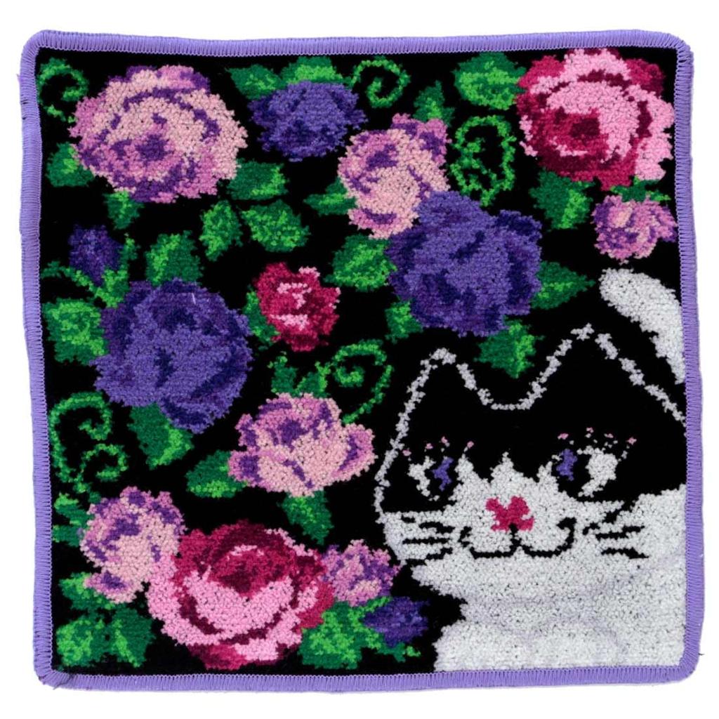 Blooming Anna Sui Chenille Handkerchief with Cat and Rose Design for inches Product (Black) Women, Approx. 9.7 (23 cm), Code 000478-0003-03