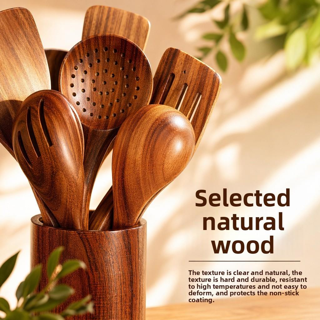 Ensemble d'ustensiles de cuisine en bois avec poignées pour la cuisine maison Outils de cuisson
