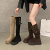 Korean Version of Fashion Two Wear Folded Platform Boots Children 2025 Autumn and Winter New Thick Heel Knee Knight Boots