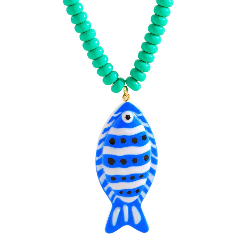 Color Printed Beaded Necklace Ocean Style Trendy Jewelry