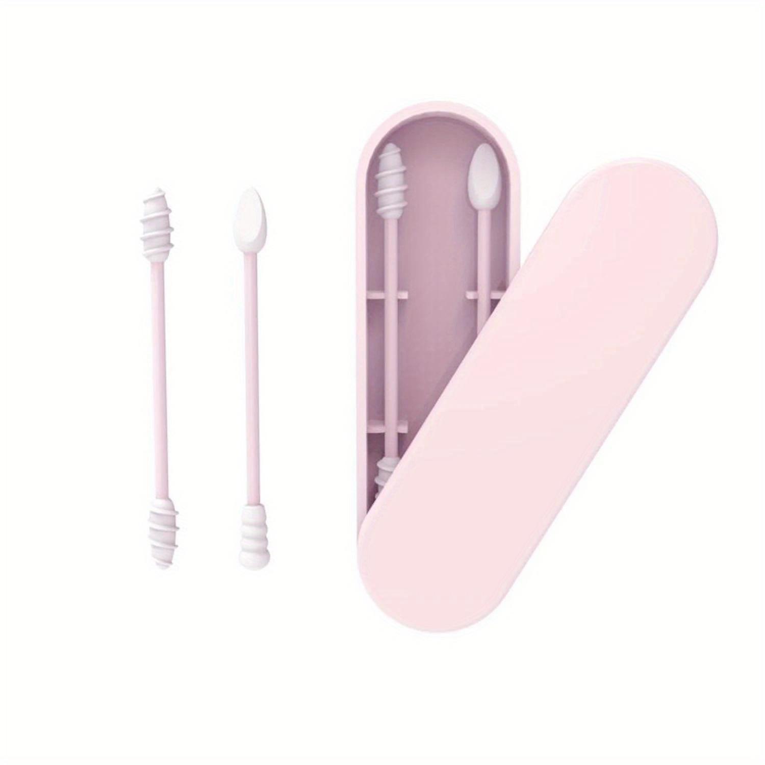 

2pcs Reusable Silicone Double-headed Soft Ear Swabs with Portable Case for Ear Cleaning and Makeup Application Removal рожевий