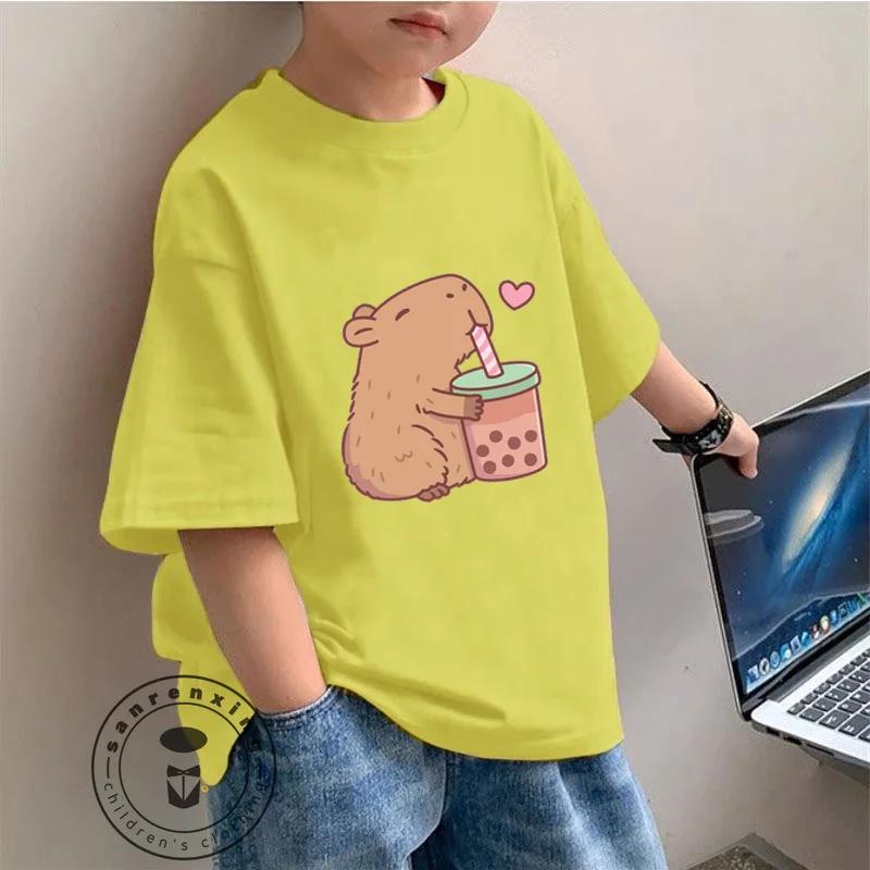 Cute dolphin cartoon printed T-shirt, ready for summer, fashionable clothing for children and students