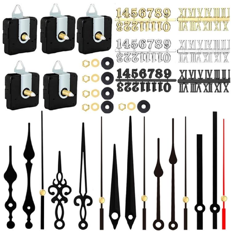Battery Operated Clock Mechanisms 5Pcs Quartzs Clock Movement Parts with Hands and Clock Numerals Kits for Clock Making