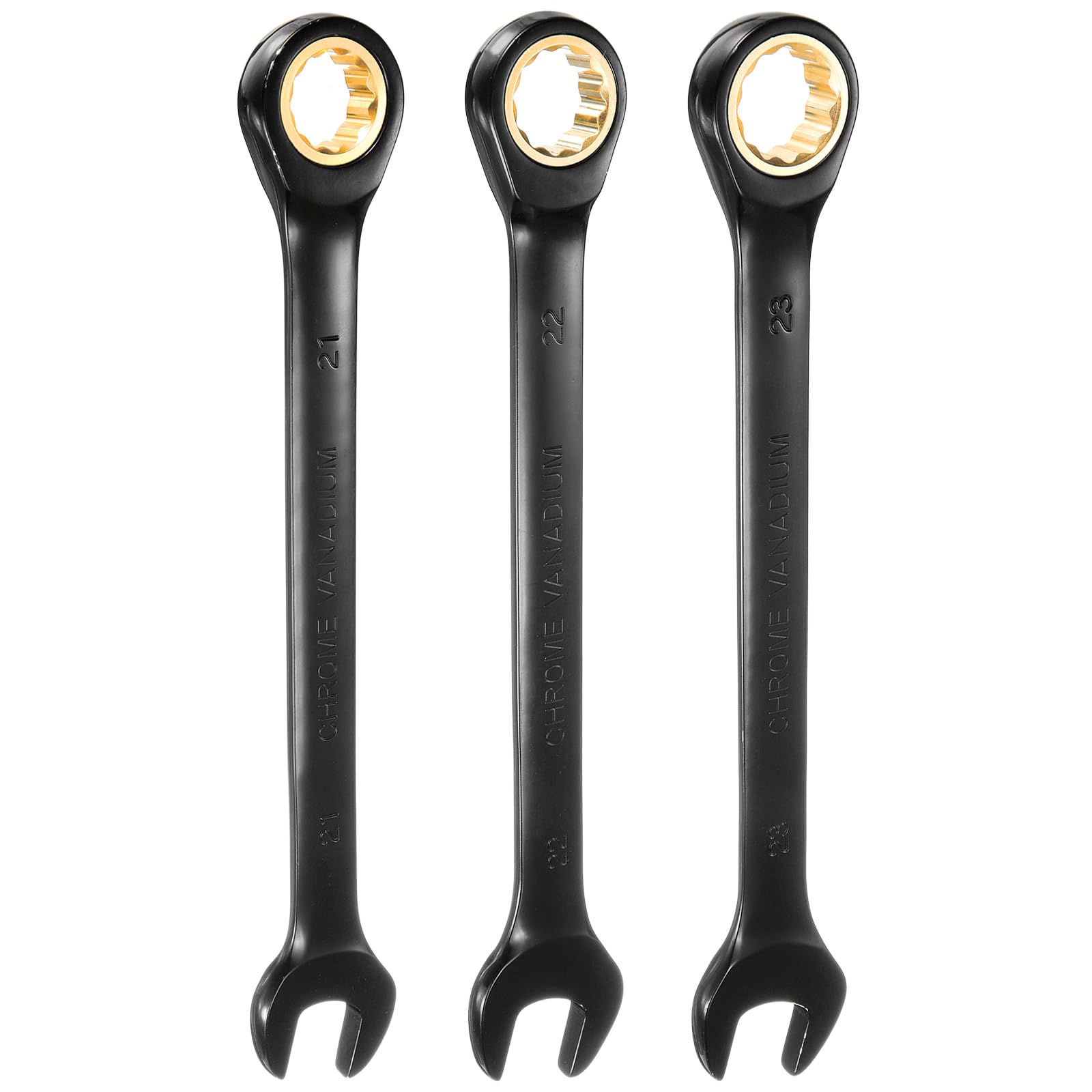 uxcell 3-Piece Ratchet Wrench Set 21-23 mm Metric Open-End Wrench 72 Teeth CR-V Steel 12-Point Nickel Plated Combination Ratchet Wrench for Fasteners,