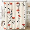 Modern Poppy Shower Curtain Orange Floral Design for Bathroom Decor Waterproof Fabric Bath Rug Set with Hooks.