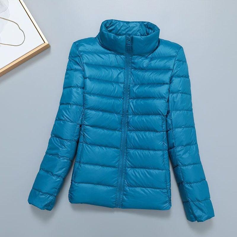Light down jacket women's short stand-up collar hooded fashion autumn and winter thin large size women's clothing slim-fitting portable jacket