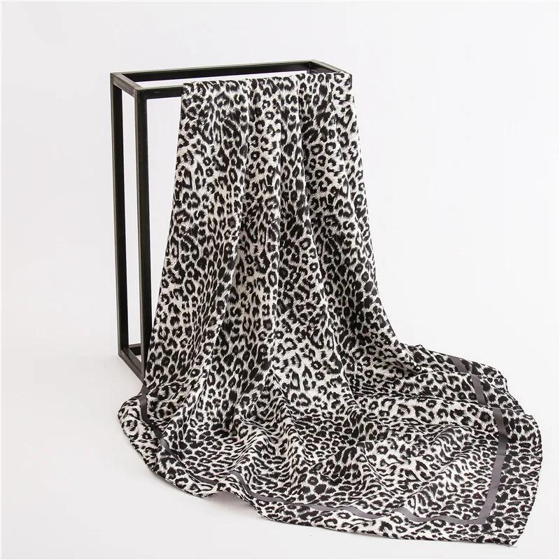 

Leopard Print 90X90Cm Satin Square Silk Scarves Women Bandana Headscarves Neckerchief Ladies Muffler Shawl Wrap Foulard Headband 90x90cm