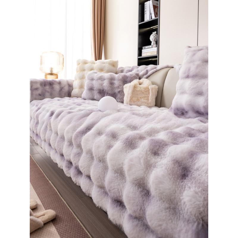 Rabbit Plush Sofa Seat Cushions Light Luxury Autumn and Winter Thickened Warm Non-Slip Full Cover Cloth Cream Wind Anti-Scratching Cover