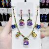 3pcs Bohemia Rainbow Cubic Zirconia Flower Jewelry Set Dainty Pendant Stud Earrings Plated Everyday Stacking Jewelry