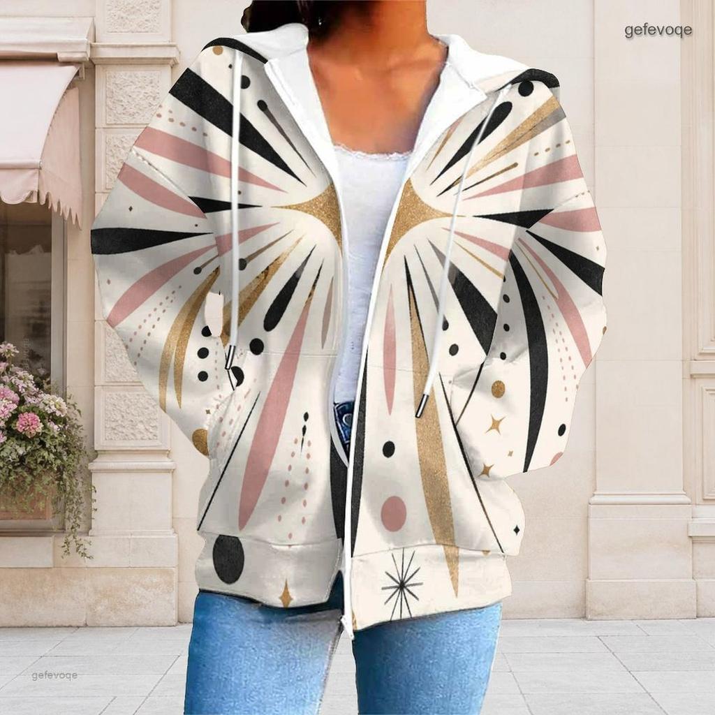 Women Plus Size Zip Up Hoodie Long Sleeve Floral Printed Hooded Sweatshirt With Pockets