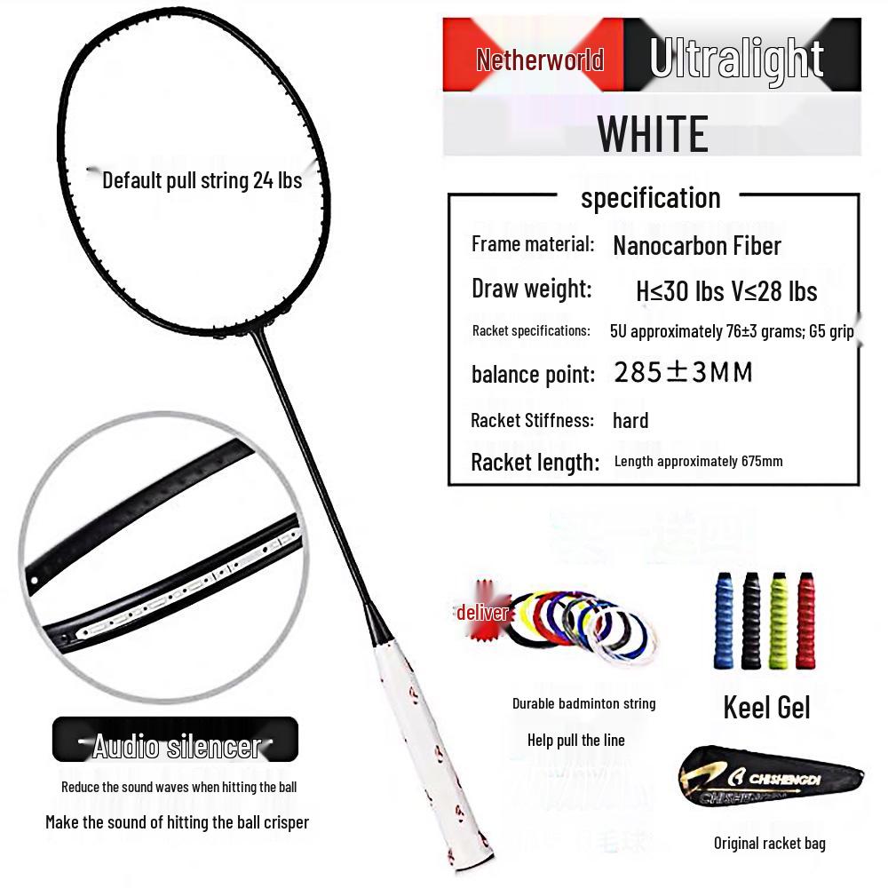 Racchetta da Badminton Chishengdi VT-ZF5U 72g Multicolore Offensiva - Full Carbon, Finitura Opaca, Incordata, Super Leggera per Allenamento