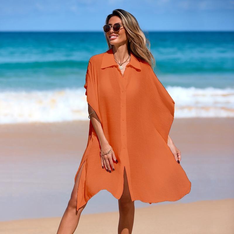 Copricostume da spiaggia estivo da donna camicia con colletto gonna da spiaggia top in tulle manica corta larga copricostume bikini