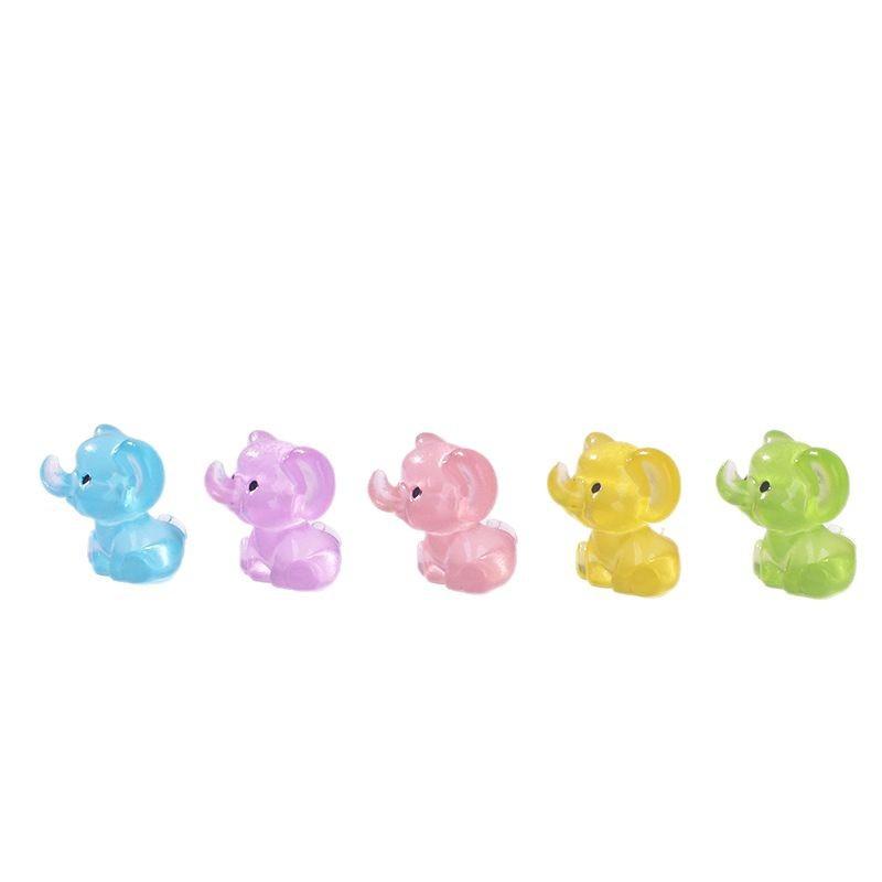 5 Pcs Lovely Elephant Small Miniatures Luminous Transparent Resin Animal Miniature Landscape Table Ornaments