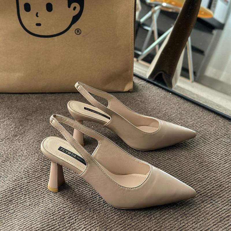 Retro bag head sandals spring and summer new temperament pointed head single shoes women's professional work single shoes