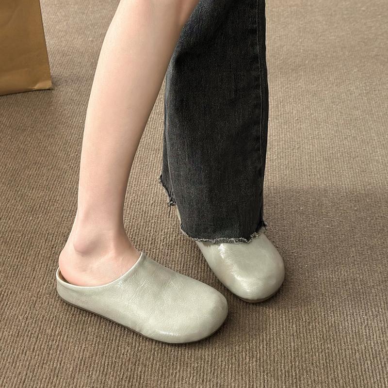 Fashion Women's Slippers Closed Toe Round Toe Suede Clogs Sandals Autumn New Retro Solid Color Flat Bottom Women's Mules Shoes