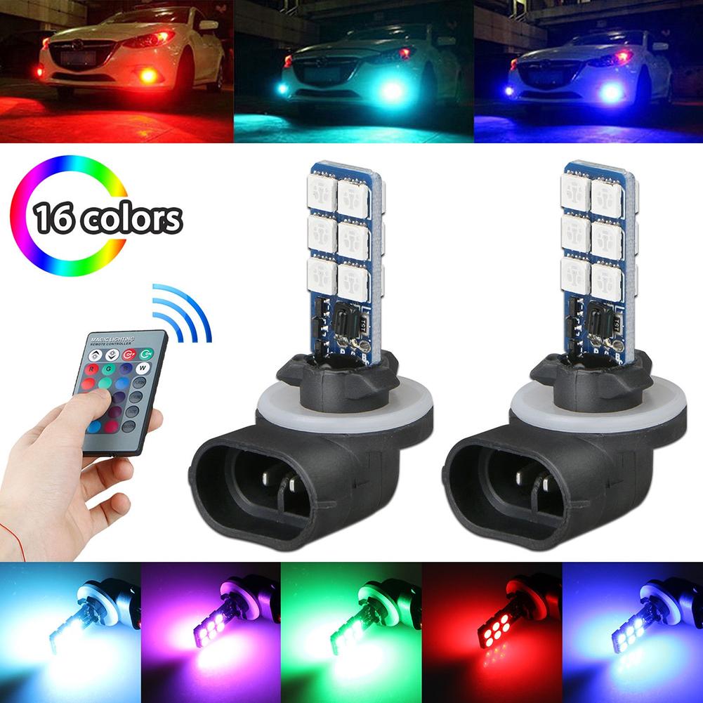 

2Pcs 12V RGB LED Car Fog Lights Headlights Remote Control Car Lamps