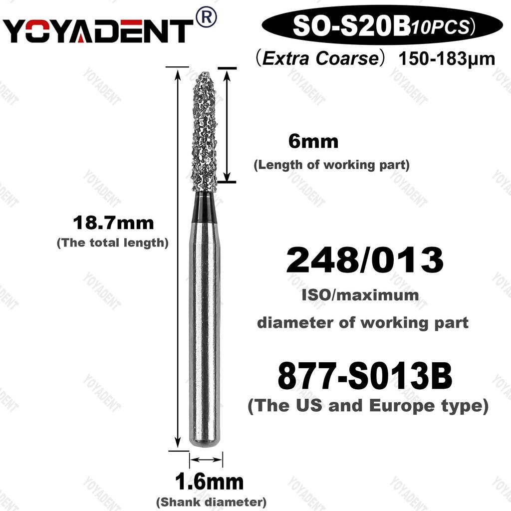 10Pcs/Pack Dental Diamond Burs SO Type Extra Coarse/Coarse/Standard Dentistry Drills For High Speed Handpiece Dia.1.6mm