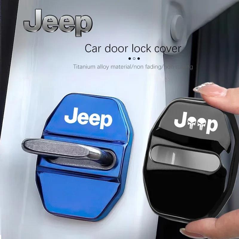 4Pcs Zinc Alloy Car Door Lock Cover Protector for Jeep Renegade Wrangler JK JL Grand Cherokee Compass Patriot Car Accessories
