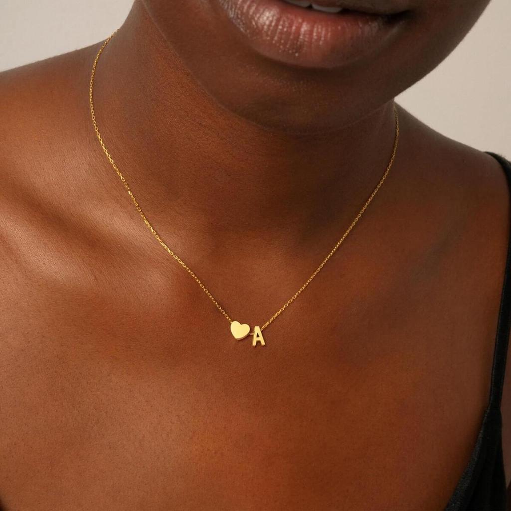 Initial Heart Necklace for Women,18K Gold Plated Stainless Steel Tiny Heart Letter Necklace, Personalized Name Jewelry