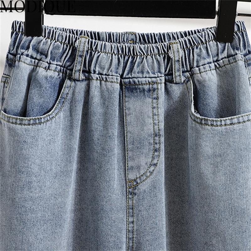 MODIQUE Sommer Übergröße Neu Damen Locker Vintage Gerade High Waist Rollkante Elastisch Lange Jeans Dame Lässig Vielseitig Weites Bein Hose