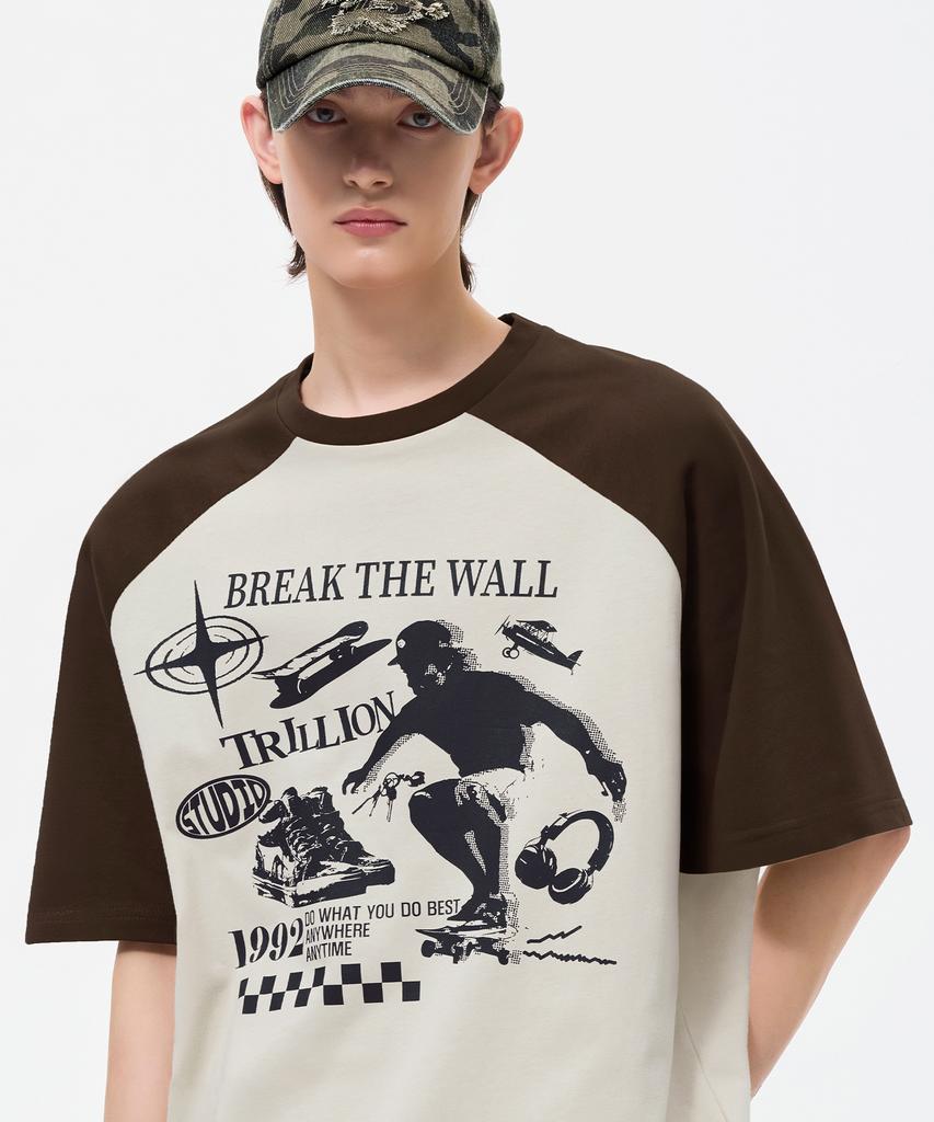TRILLION Skateboard Pigment Graphic Raglan Short Sleeve_Brown