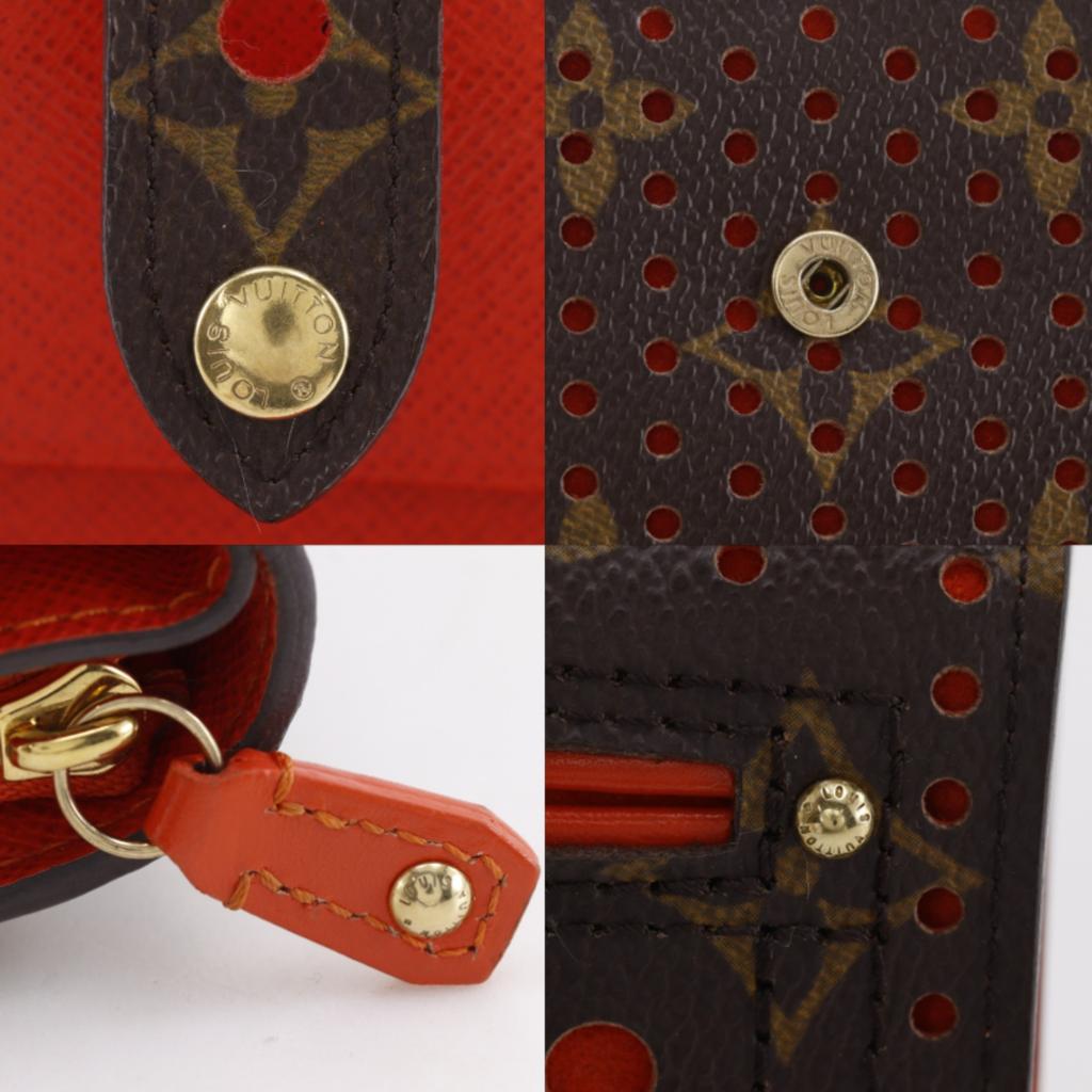 Louis Vuitton Compact Zip Bi-Fold Wallet M95189 Monogram Perfo Brown / Orange Monogram Canvas Women Used