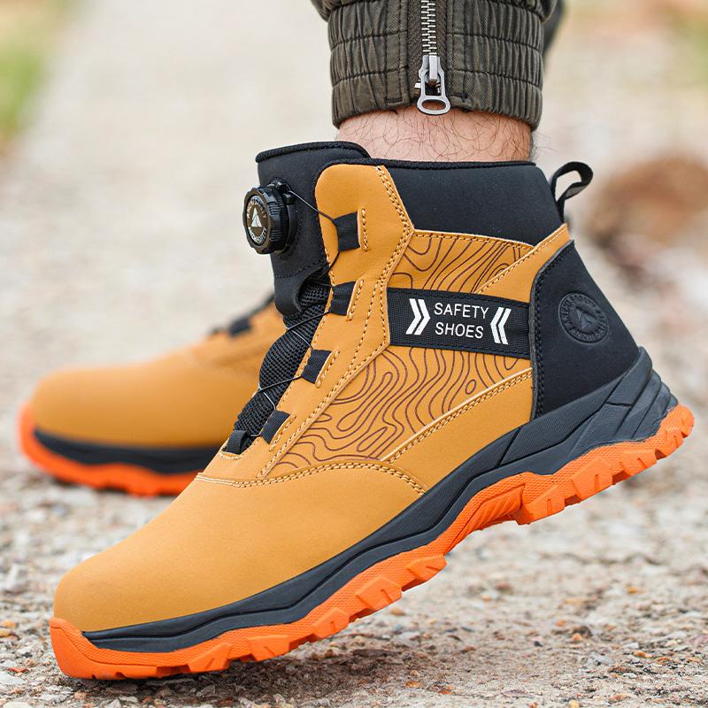 Fashion Waterproof Work Shoes Men High Top Rotating Button Safety Shoes Man Steel Toe Boots Leather Work Boots Sneakers Protective Boots
