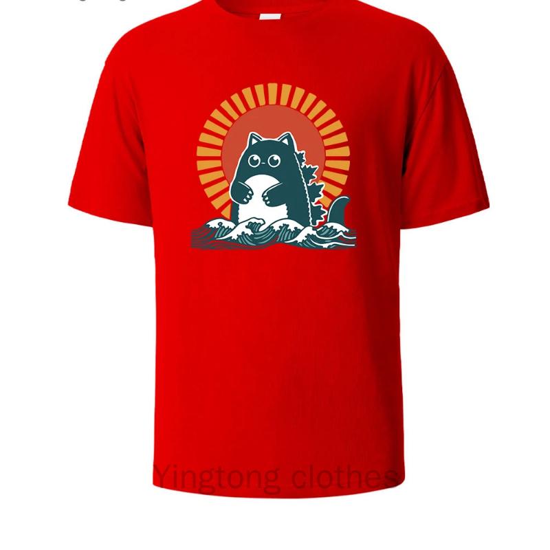 Cat Printed Soft Cotton Mens Tee Lightweight Breathable Minimalist Round Neck Design Comfortable Loose Fit Mens T-shirt