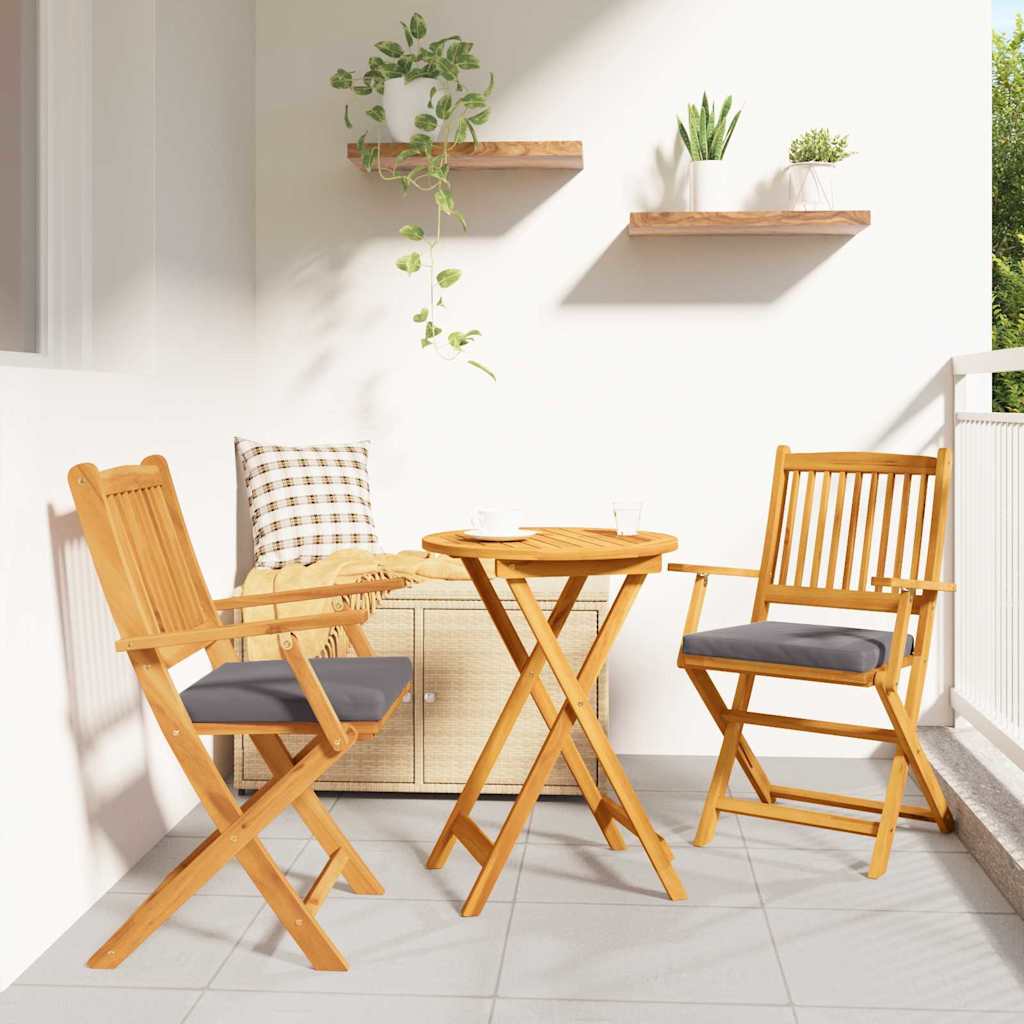Folding Chair with Cushion 2 pcs Brown Solid Acacia Wood