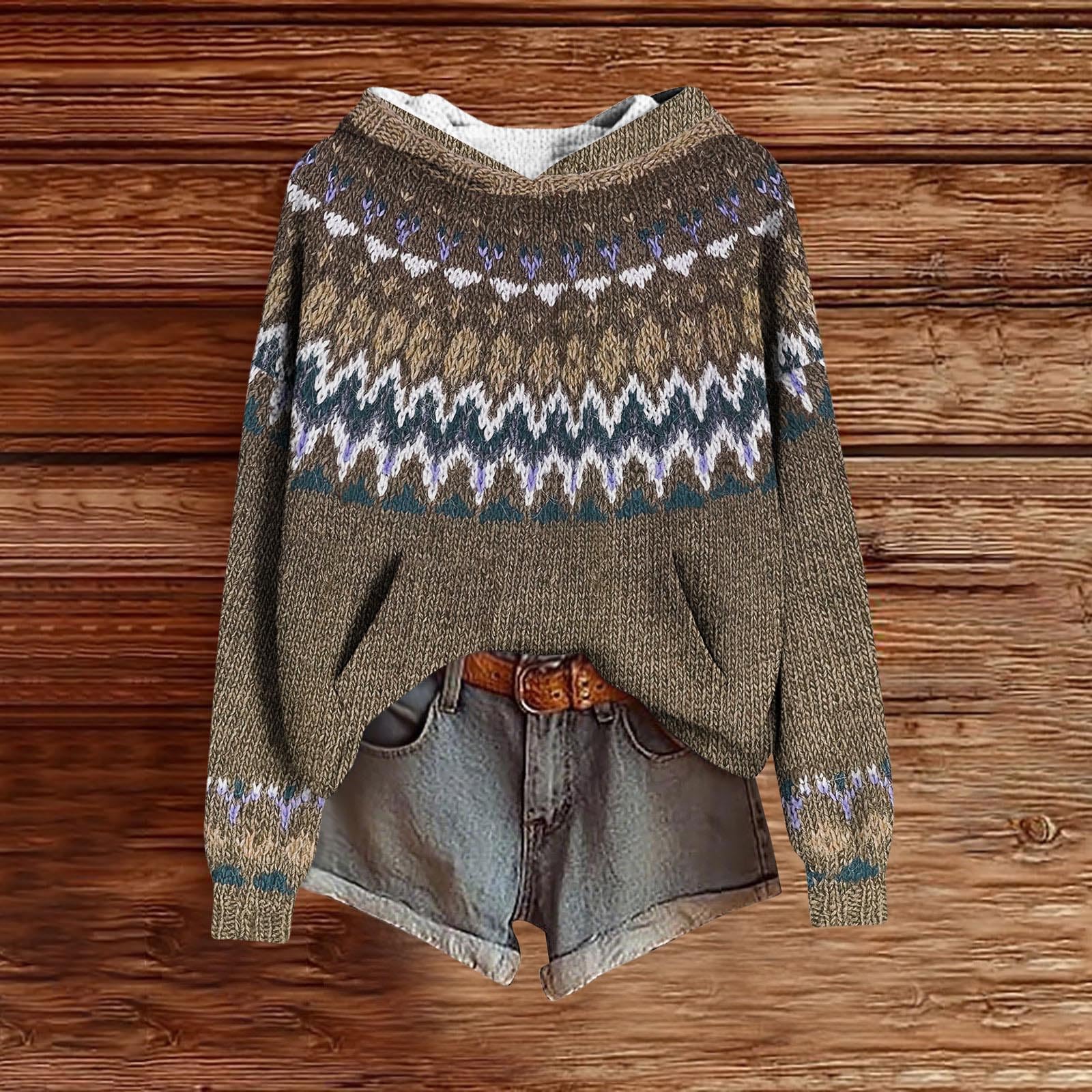 

Женские толстовки Вязаный свитер Милая рубашка Осенний пуловер Толстовка с капюшоном S коричневый