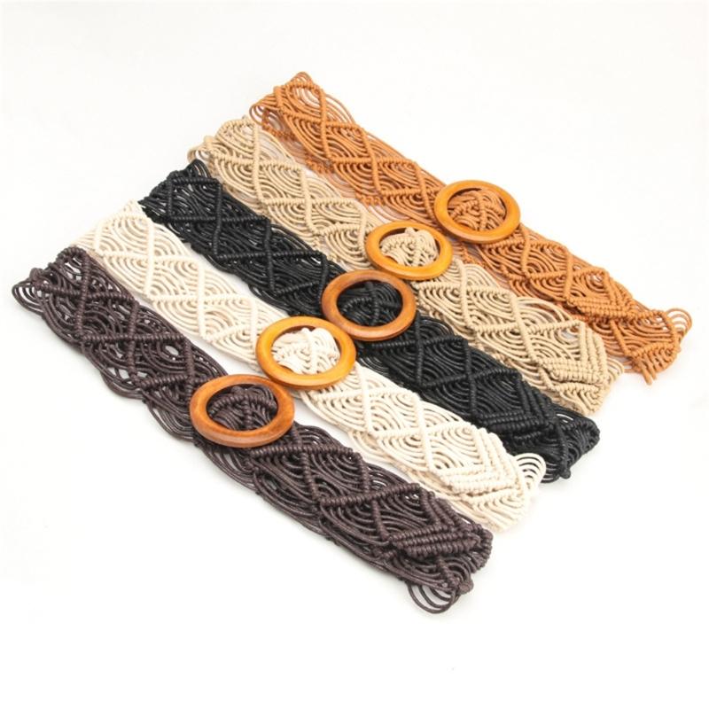 Ethnic Braided Waxed Cord Wide Belt For Women Stylish Adjustable Waistband With Tribal Design Comfortable Daily Wear