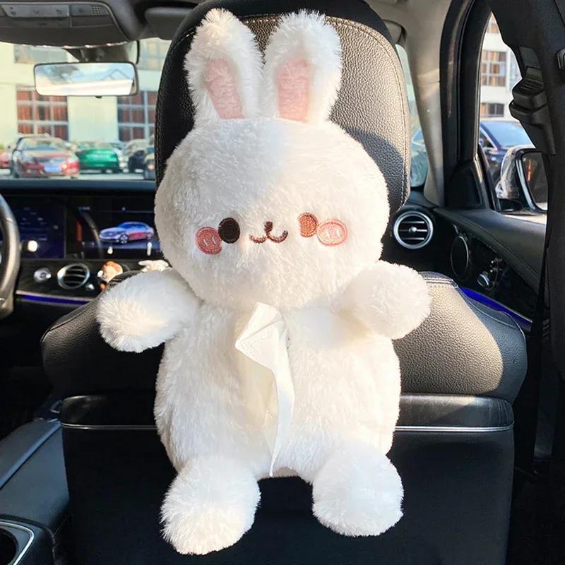 Car Tissue Boxes Plush Cute Cartoon Bear Rabbit Seat Back Hanging Drawer Cover Women's Car Creative Decorative Tissue Box