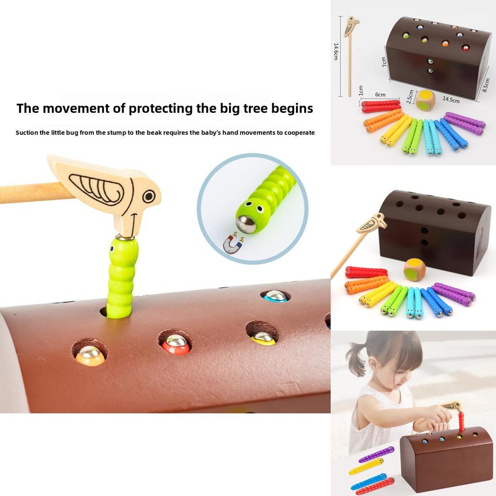 Wooden Bug Catching Game For Kids Ages 3 To 6 With Magnetic Fishing And Insect Grabbing Fun