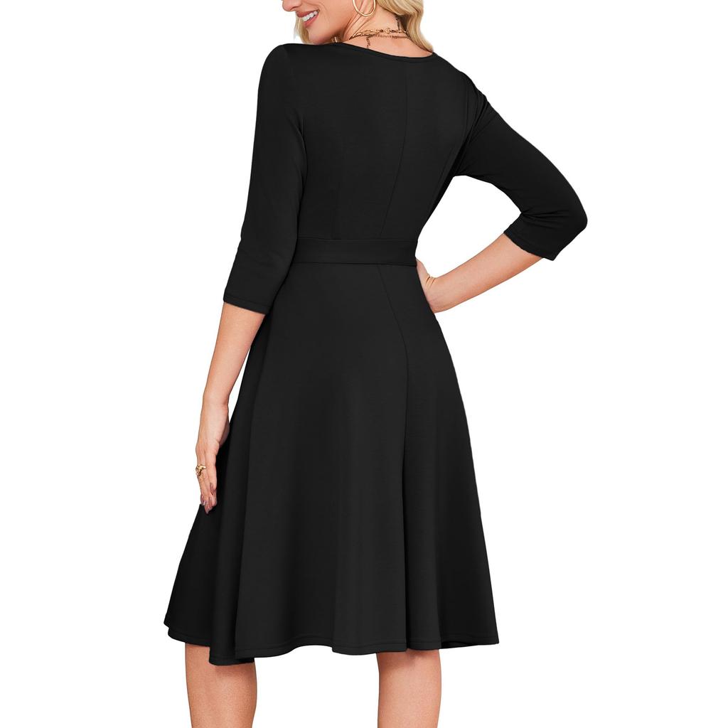 Women's Cocktail Dresses 3/4 Sleeve Vintage Wedding Guest Dress