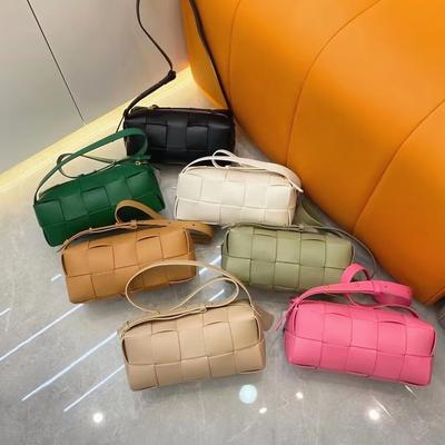 Leather Brick Woven Bag Women's Pink Versatile Shoulder Armpit Bag New High-end Portable Pillow Bag