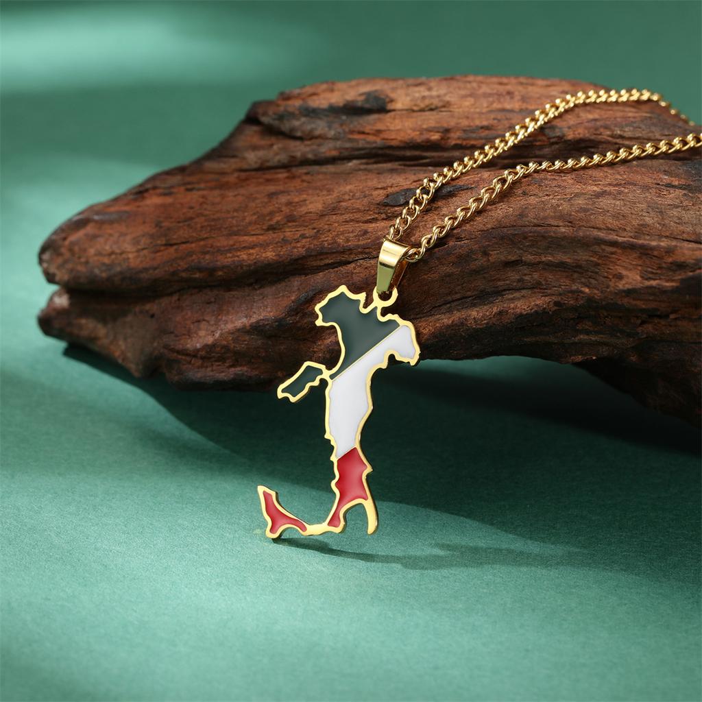 Collana Ciondolo Mappa Italia Bandiera Smalto Donna Acciaio Inossidabile Colore Oro Argento Nuovo Fascino Gioielli Patriottici Italiani Regali