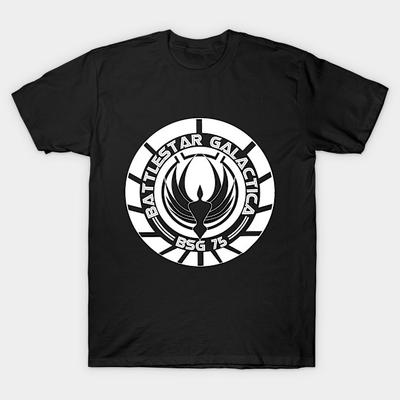 Men Black Print T-shirt Battlestar Galactica No-Cut Heat Transfer Print Cotton Tshirt