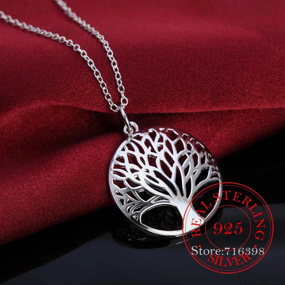 Lebensbaum Kristall Rund Kleiner Anhänger Halskette 925 Sterling Silber Schmuck Halskette Elegant Damen Schmuck Geschenk Drop Shipping