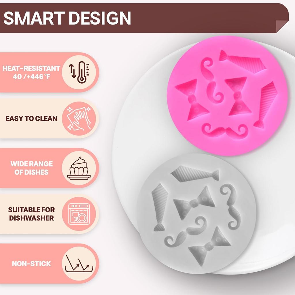 2 Pcs Bow Tie Chocolate Mold - Bow Tie Silicone Mold for Chocolate, Great for Cake & Cupcake Decoration, 2" Diameter Pop Molds for Birthday Candy