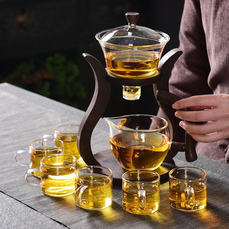 Semi Automatic Tea Set, Glass Lazy Kung Fu Tea Cup Set, Living Room Tea Making Artifact, Household Magnetic Suction Tea Pot, Chinese Style