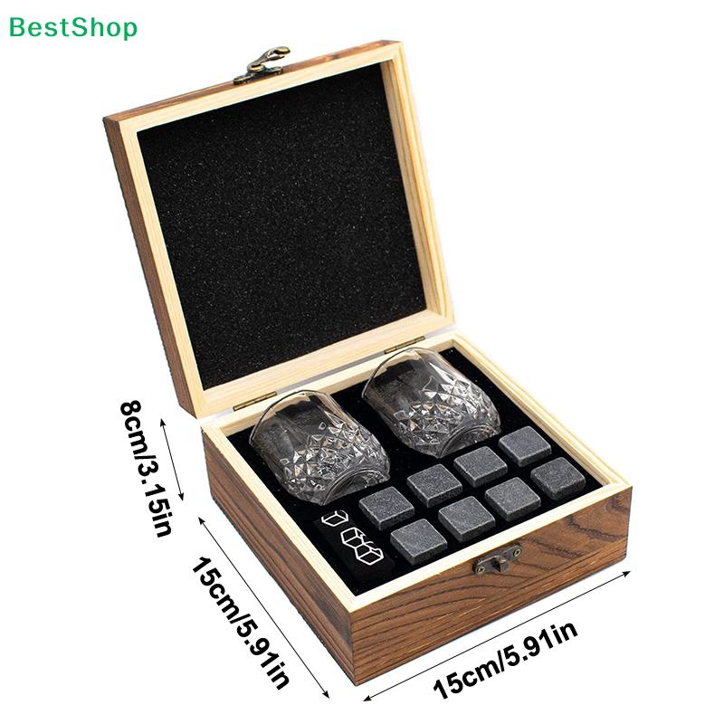 Whiskey Stones And Whiskey Glass Gift Set Of 4,For Men,Father's Day, 8 Granite Whiskey Stones,2 Whiskey Glasses,1 Wooden Box