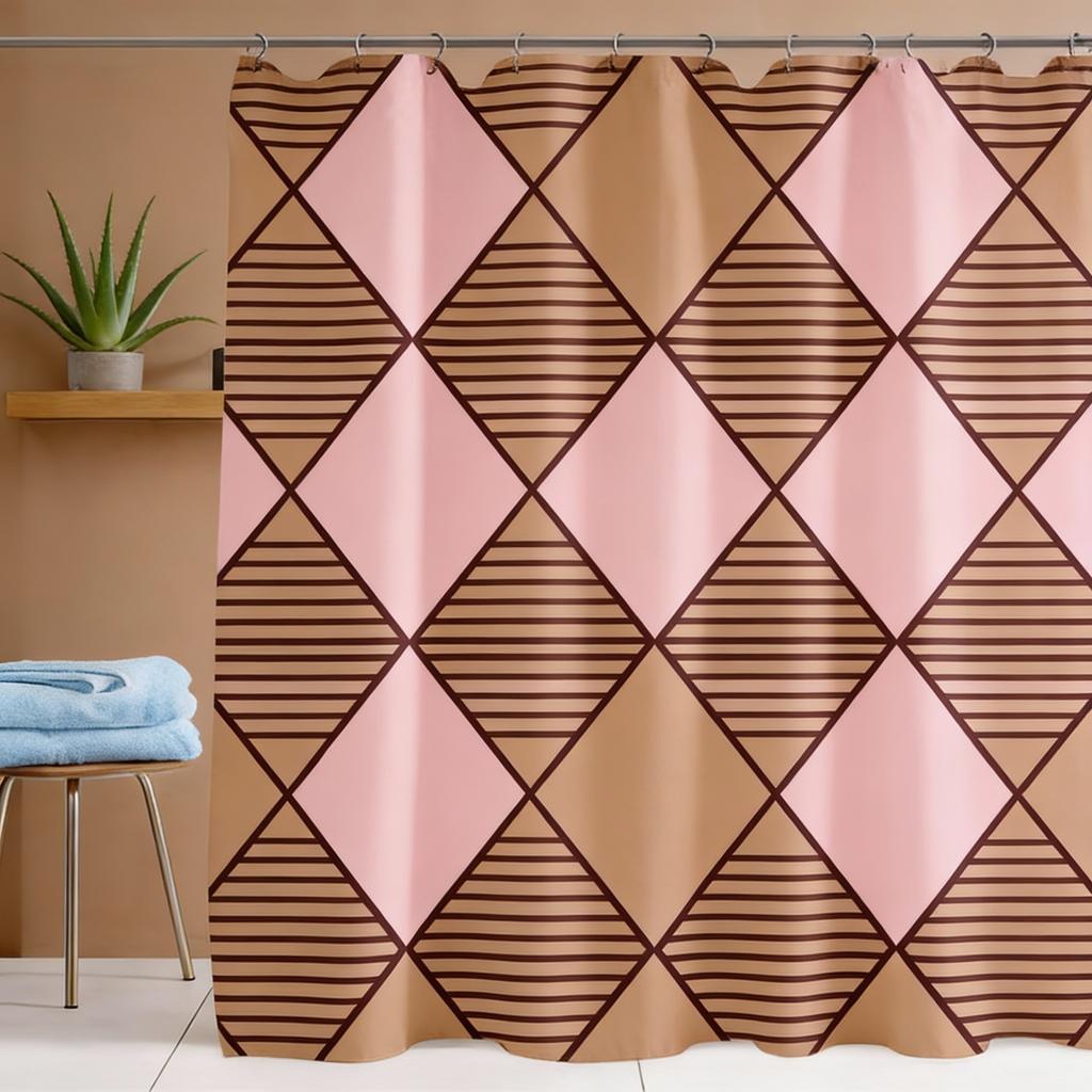 Orange Medieval Shower Curtain Bathroom Decorative Modern Abstract Geometric Art Shower Curtain, Waterproof 180X180CM