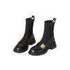 Knitted Elastic Thick Heel Thin Boots Women's 2025 Autumn and Winter New Loafers Short Boots Martin Boots Medium Heel Retro Socks Boots