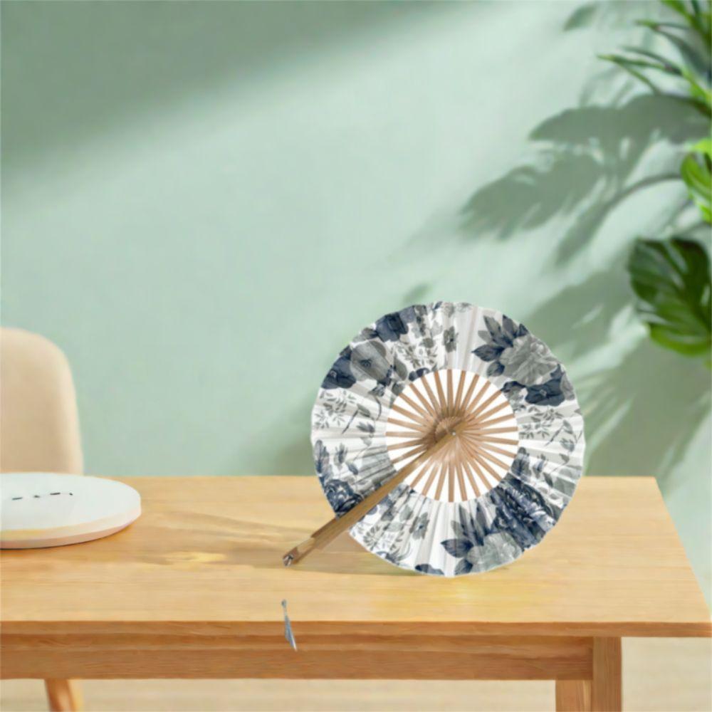 Round Folding Hand Fan Bamboo Handle Chinese Fans Photography Props Windmill Fan  Lady