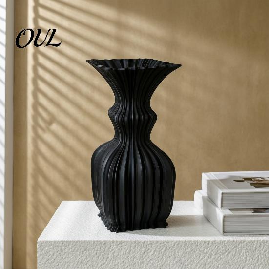 Stylish Planter for Flowers Vintage Hydroponic Flower Vase, 3D Printed Vertical Ridged Curvy Minimalist Modern Vase Balcony Sculptural Tabletop Decor